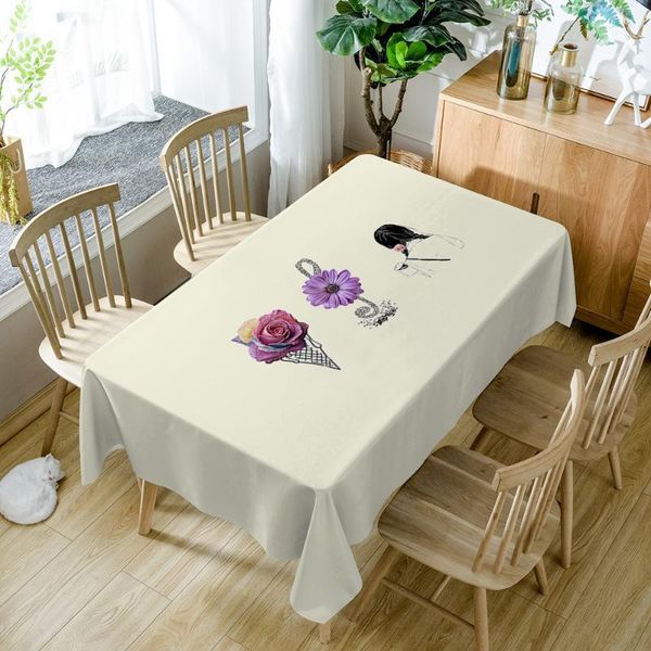 

customize rectangle tablecloth cartoon ice cream flower pattern dustproof washable polyester cotton christmas party table cloth1