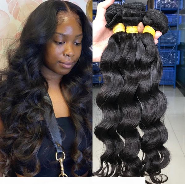 

factory price virgin human hair extension indian natural wave with hair 3 bundles with closure, Black;brown