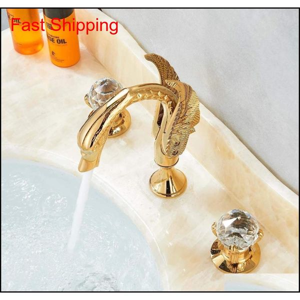 

wholesale and retail widespread bathroom sink tap polished gold swan two glass handles 3 hole qylevj homes2007