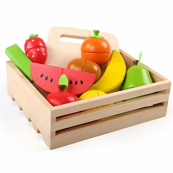 

new 1 pcs sets pretend toy wooden kitchen toys cutting fruit vegetable play miniature food kids wooden baby early education toy y200428