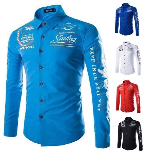 

2021 new mens shirts spring autumn long sleeve men casual business tees letter printed slim fit lapel shirt 09h0, White;black