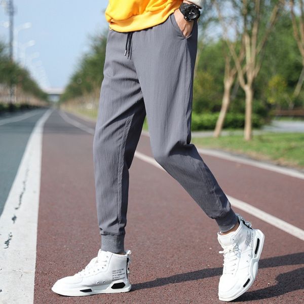 

sportswear loose men's printed small foot capris legged men's solid color casual pantspants casual pantsversatile long pants n38pf, Blue