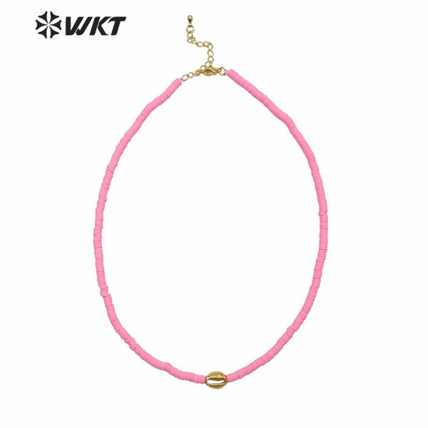 

wt-jn125 new arrive 4mm spacer beads choker necklace lady pink color cowrie shell choker necklace with charms, Golden;silver