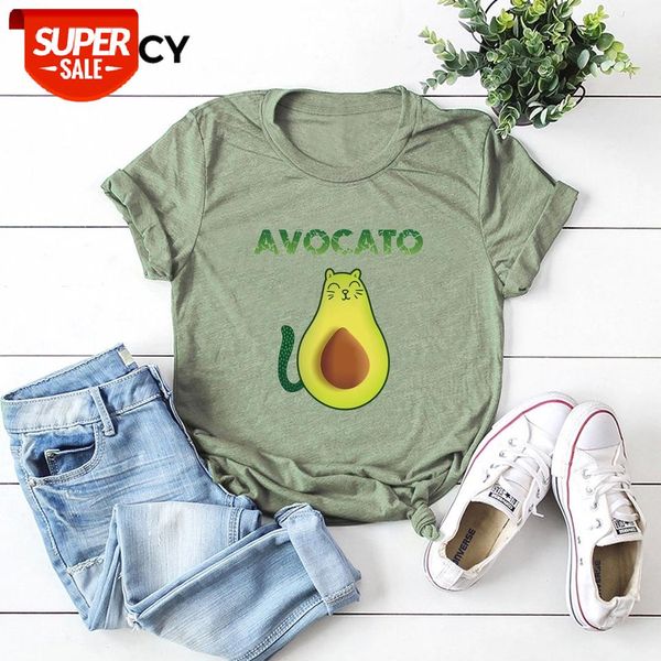 

jfuncy cute avocado cat print oversize women loose tee 100% cotton summer t-shirt woman shirts fashion kawaii mujer tshirt #jf7h, White