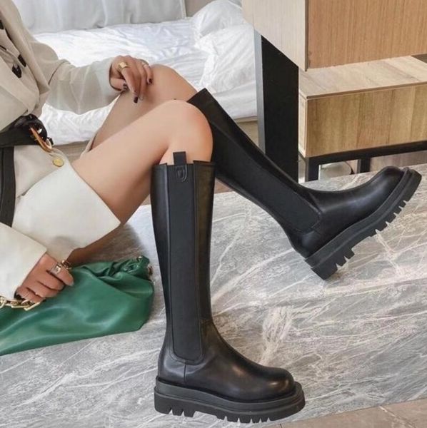 

winter new military biker combat tactical boots women leather chunky heel lace up long martin knight boots shoes, Black