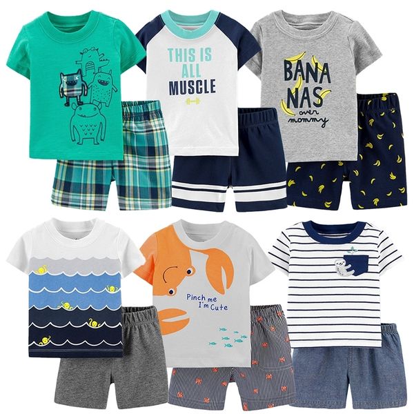 

summer cotton children clothing sets baby boys girls 2pcs shirt+shorts baby infants short sleeve kids clothes sports sets y200803, White