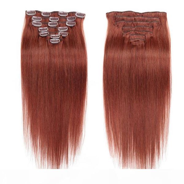 

clip in human hair extensions full head set 7pcs 100g brazilian remy straight hair clip in human hair extensions, Black;brown