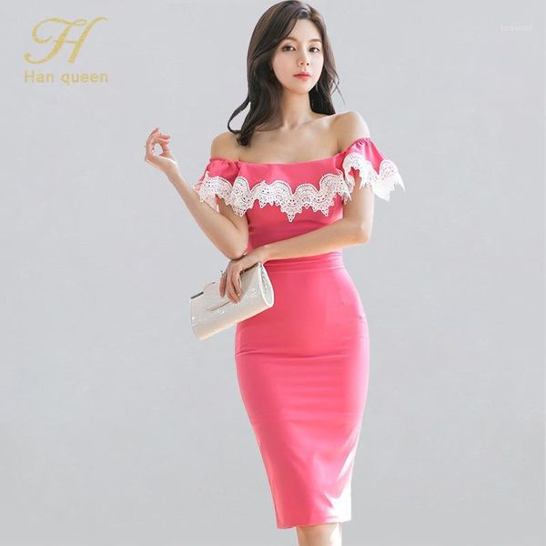 

h han queen slash neck elegant pencil dress women summer slim simple high waist sheath bodycon dresses office wear vestidos1, Black;gray