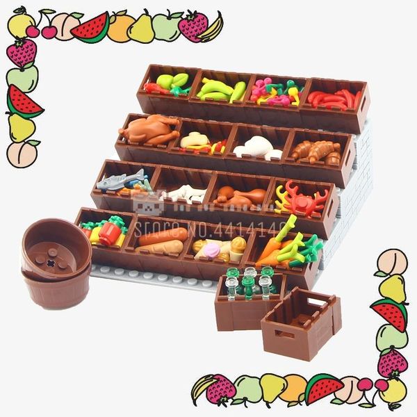 

city parts food carrot bread banana apple fishes crab chicken og cherry box moc building blocks kids toys for children gitf qylcbr