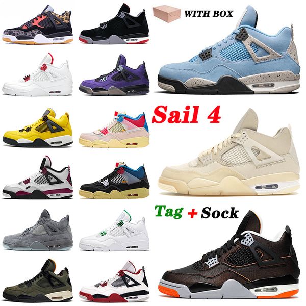 

with box og basketball shoes university blue sail starfish black cat 4 4s jumpman mens womens white cement cool grey retro trainers 36-47, White;red