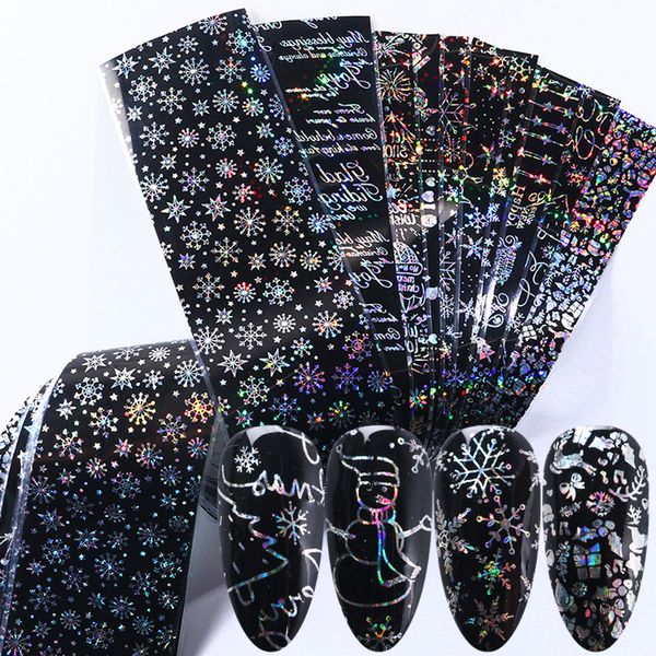 

10pcs holographic foil snow flower christmas transfer stickers winter new year nail art decorations tool la9018