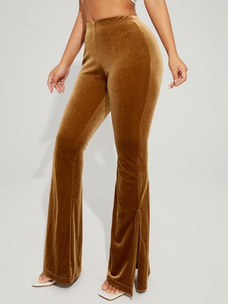 

high waist split hem velvet pants 21qj#, Black;white