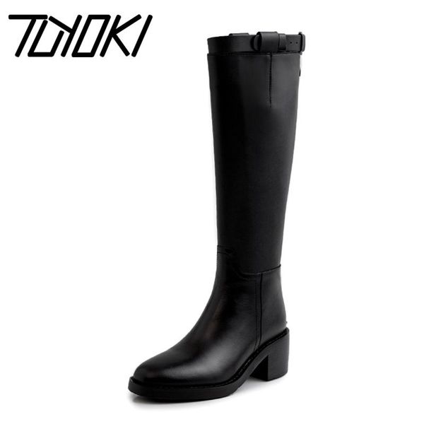 

boots tuyoki genuine leather knee office ladies retro keep warm long zipper shoes woman size 33-40, Black
