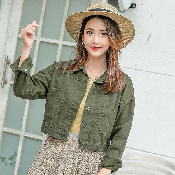 

2020 solid turn-down collar jean jacket for women loose white black buttons women coats short denim jacket casual denim outwear1, Black;brown