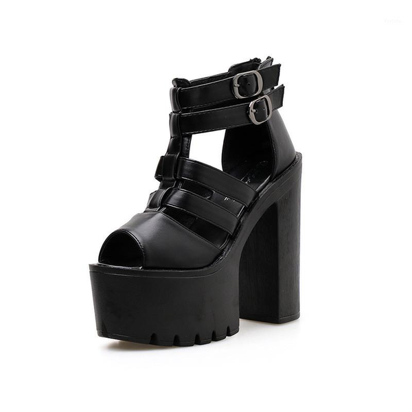 

firmranch women's shoes fashion stage dj roman hollow fish mouth thick heel platform 15cm high heel sandals1, Black