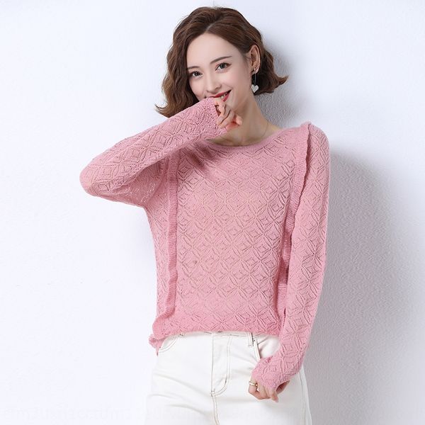 

mohair knitted shirt sweaterwomen's wear fall 2020 early round neck hollowed out blouse fashion slim sweater women's sweater zgjpb, White;black