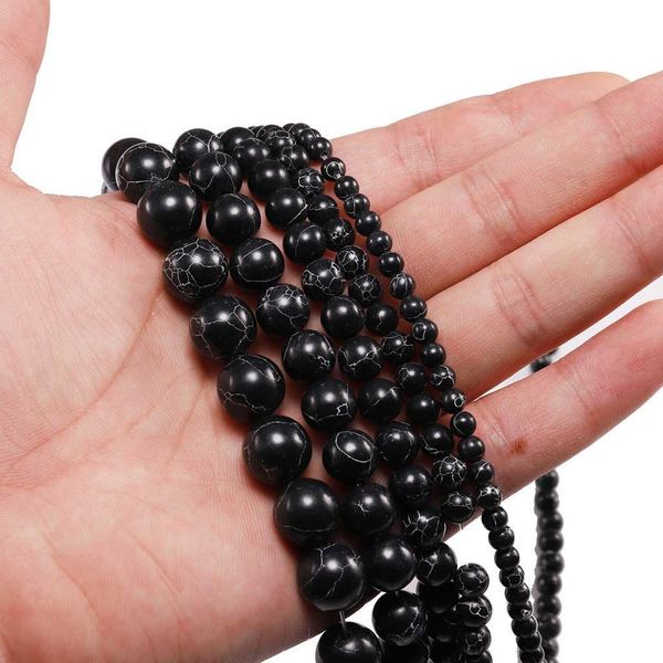 

1strand lot 4 6 8 10 12mm smooth natural black turquoises beads round loose spacer bead for jewelry making diy necklace bracelet h bbylus