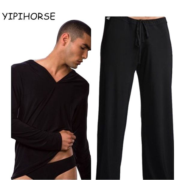 

men sleepwear male pajama pants viscose sleepwear pajama pants set sleepwear casual clothes lj201113, Black;brown