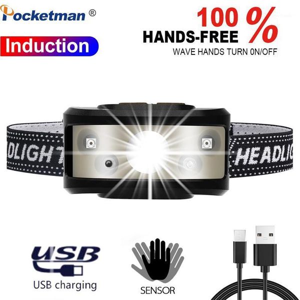 

headlamps powerful headlamp 8000 lumens usb rechargeable headlight waterproof head lights motion sensor for camping, fishing, household1