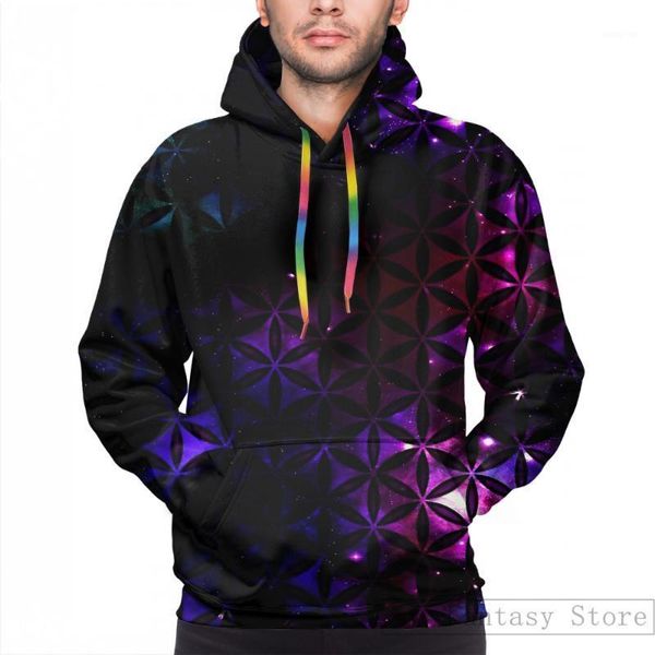 

mens hoodies sweatshirt for women funny sacred geometry flower of life - cosmos i print casual hoodie streatwear1, Black