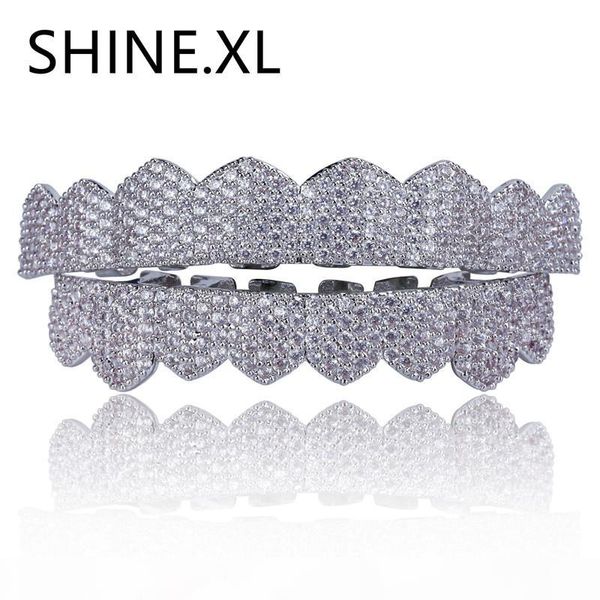 

new fashion custom gold teeth grillz hip hop iced out all cubic zircon & bottom tooth caps set bling body jewelry, Black