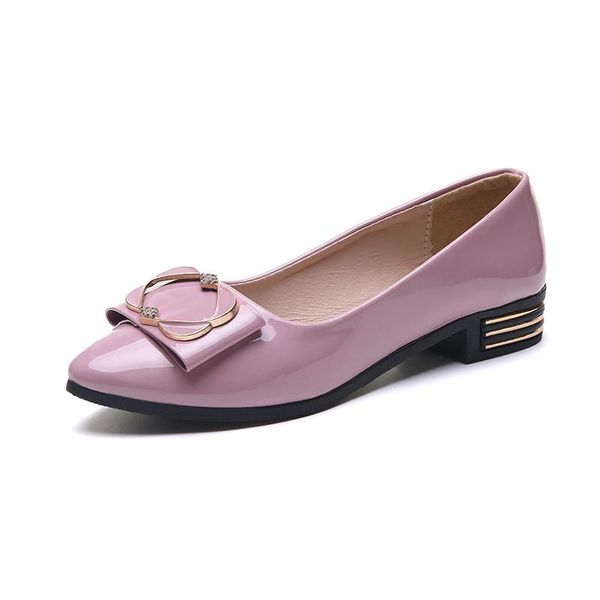 

slip on patent leather women shoes woman plus size metal buckle crystal pointed toe casual shoes soft bottom single ladies, Black
