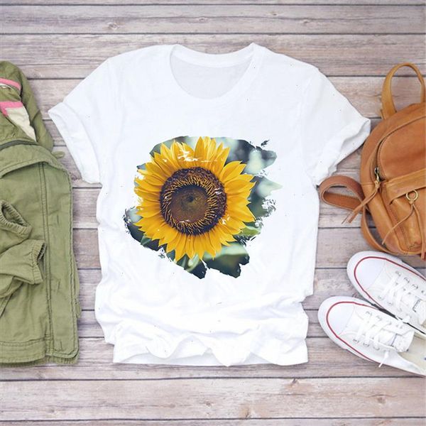 

women graphic t shirt watercolor female printed vintage sunflower floral ladies camisas mujer womens t shirt drop shipping, White