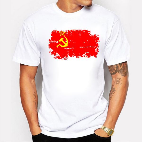 

sport fashion but nostalgic style soviet union flag men's t-shirt 100% cotton short white color t shirts for men clothes