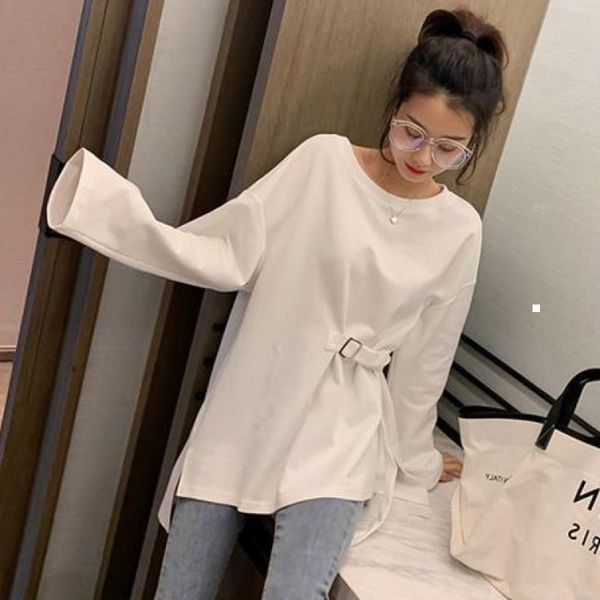 

new 2021 spring and autumn bf lace up to the neck of long sleeve lets female bottoming y439 t-shirt omul 45vu, White