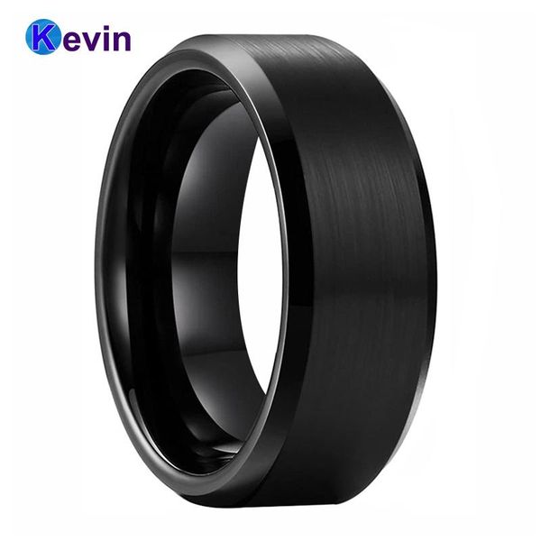 

wedding rings black men ring women tungsten carbide beveled brushed finish 6mm 8mm comfort fit, Slivery;golden