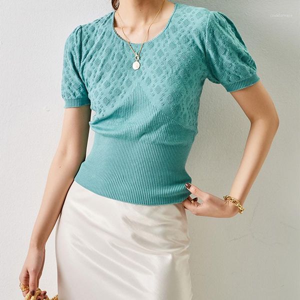 

women's knitting pullover damask o-neck short sleeve casual knitwear1, White;black