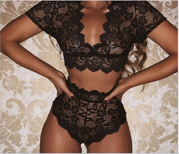 

new underwear black lace long sleeve pajamas pole dance outfit wholesale, Red;black