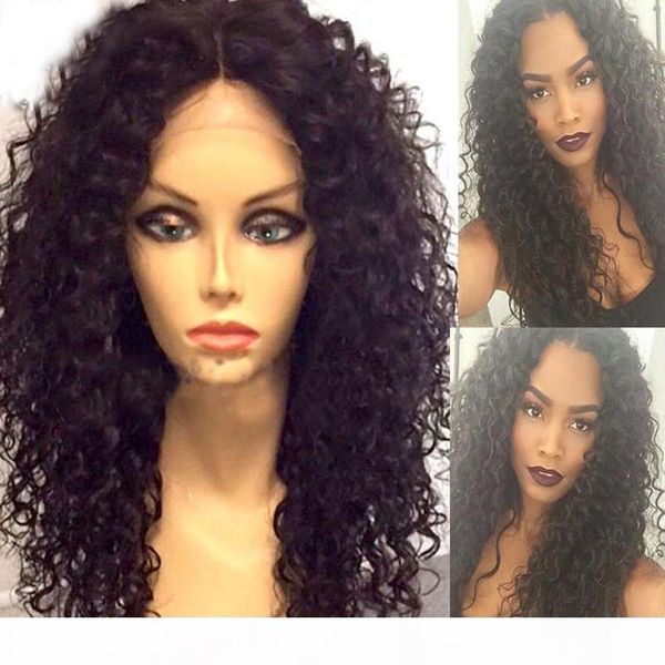 

10a glueless full lace wigs virgin brazilian kinky curly lace wig bleached knots full lace front human hair wigs for black women, Black;brown