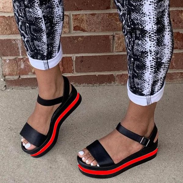 

big size 35-43 new ladies flat platform summer sandals mixed colors wedges sandals women 2021 casual light beach shoes woman, Black