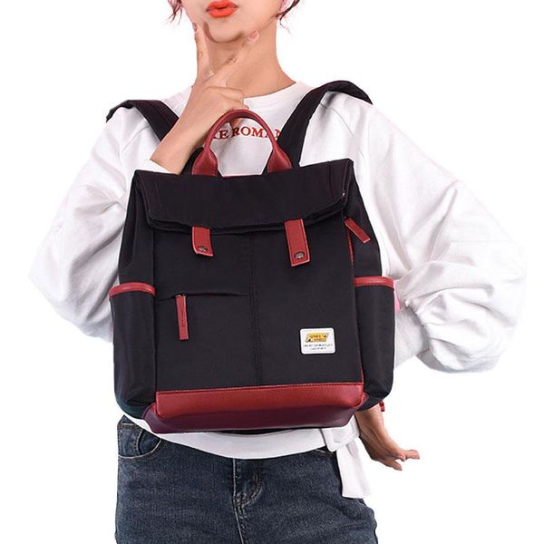 

backpack oxford cloth contrast color magnetic buckle reinforcement sewing wear resistant waterproof travel woman backpack