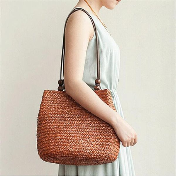 

brand knitted straw bags 2020 new summer flower bohemia fashion women handbags stripes shoulder bags beach bag big tote