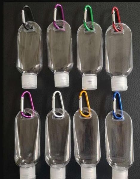 

2020 50ml empty alcohol refillable bottle with key ring hook clear transparent plastic hand sanitize jllreg yummy_shop