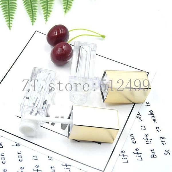 

storage bottles & jars 3.5ml square clear plastic lip gloss tube with gold cap, beauty professional paint bottle, empty liquid cosmetic cont