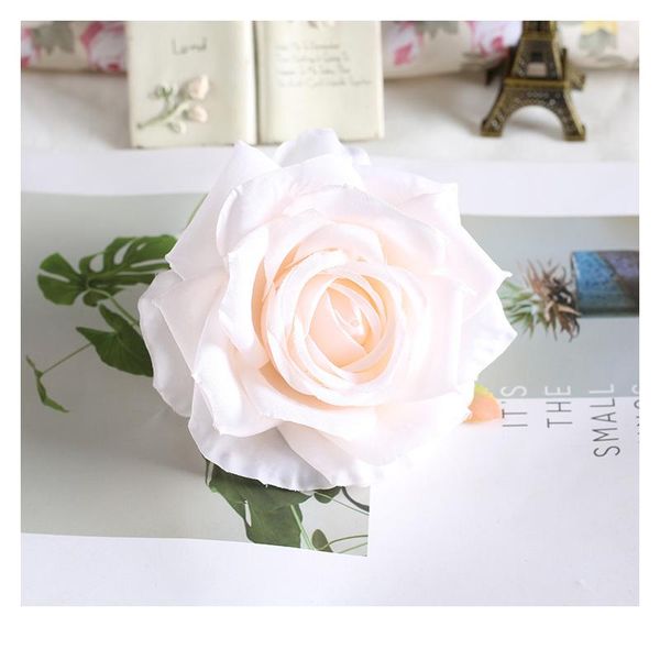 

30pcs/lot 13cm large artificial white rose silk flower heads diy wedding decoration wreath scrapbooking craft fake bbytlm