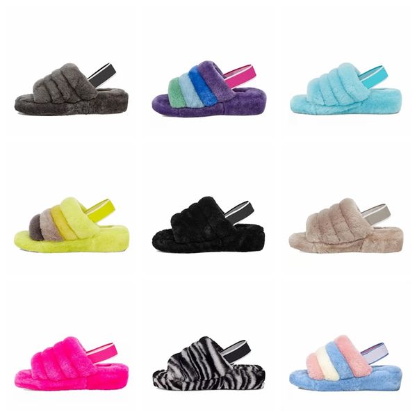 

2020 furry slippers australia fluff oh yeah designer womens fashion casual winter slipper fuzz slippers women fluffy faux furry slides k0qd#, Black