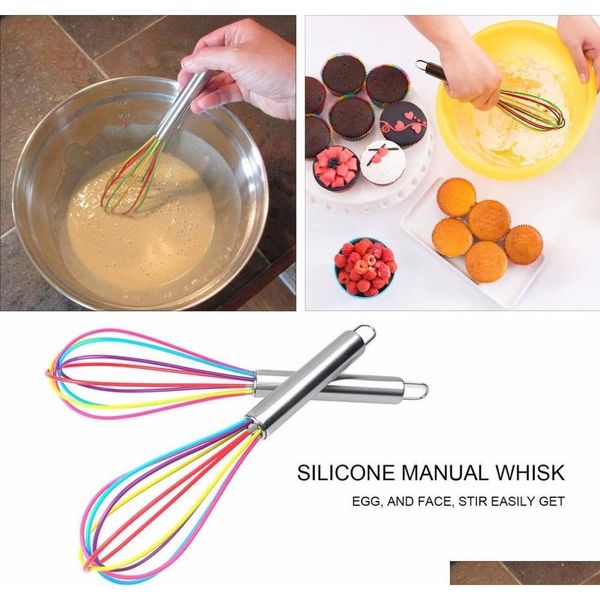 

colorful silicone whisk frother milk cream kitchen utensils for blending stainless steel handle mixer stirring tool handheld c690 euumo
