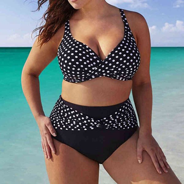 

plus size dots bikini sets women high waist push up polka dot printing two piece swimsuits summer bathing swimwear beach, White;black