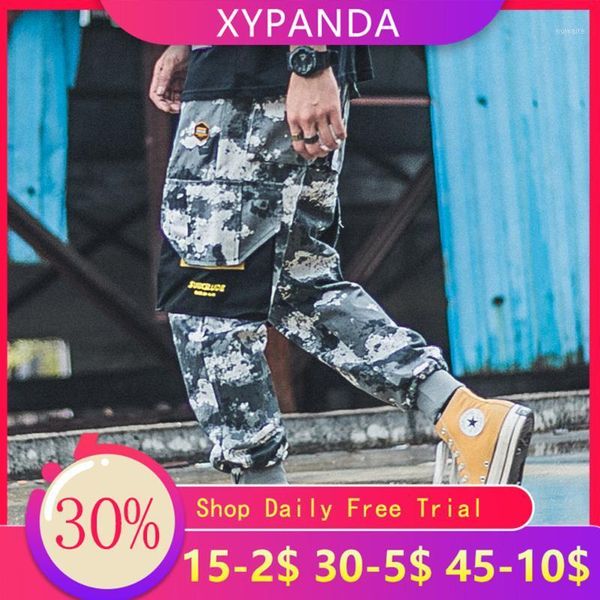 

xypanda camouflage overalls men's loose hip-hop hit color pocket function pants tide brand beam pants harem1, Black