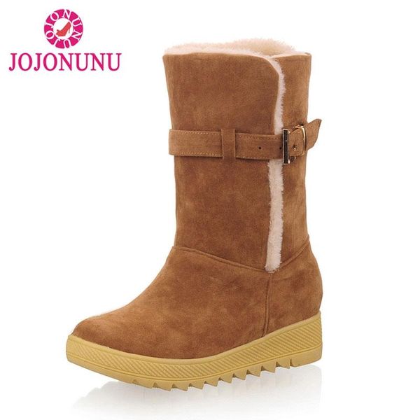 

fitwee women size 34-44 women snow boots thick fur warm winter shoes woman metal buckle a boots female short boot footwear, Black