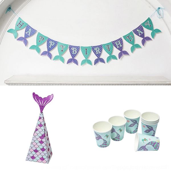 

f5pkl mermaid theme card cake tray tray matching supplies candy box flag-pulling candy box set u3tzy