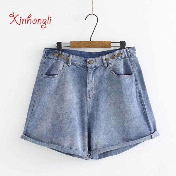 

plus size high waist light blue cuffs shorts skirts women 2020 fashion summer denim short femme 5xl1, White;black