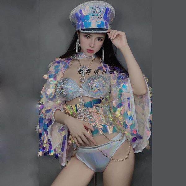 

stage wear jazz dance costumes colorful sequin bikini shawls nightclub bar female singer gogo party perform outfit dwy4554, Black;red
