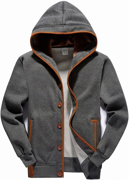 

men's fleece hoodie button-up jacket hooded sweatshirt 247d#, Black