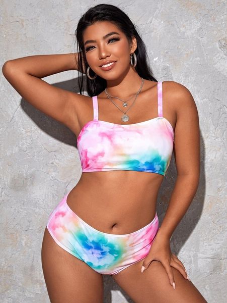 

plus tie dye high waisted bikini swimsuit v5bt#, Black