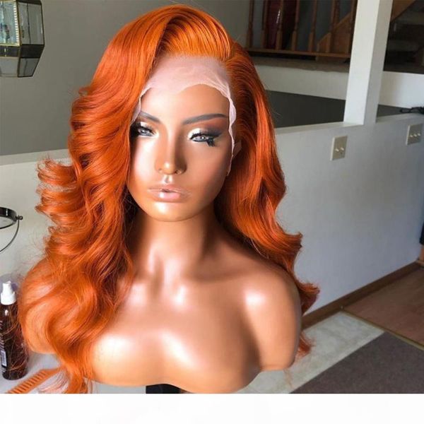 

peruvian ginger blonde body wave silk full lace human hair wigs with baby hair glueless 13x6 lace front wigs for black women, Black;brown